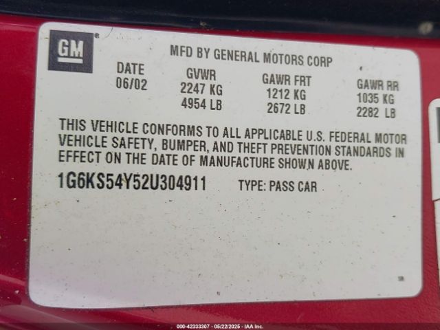 2002 CADILLAC SEVILLE 1G6KS54Y52U304911 Photo 8