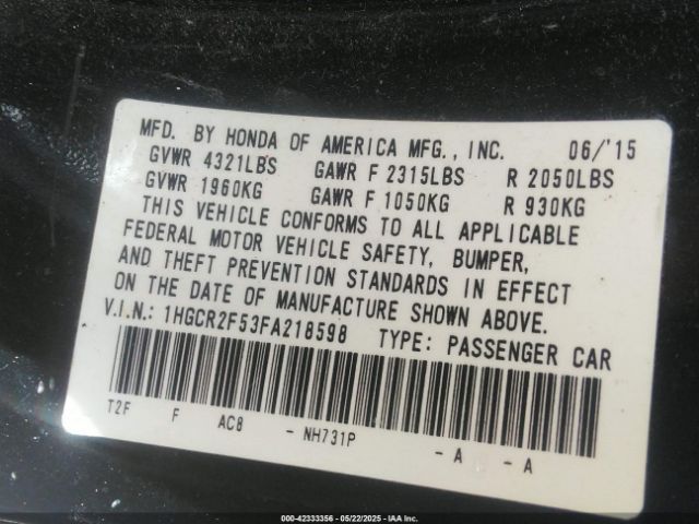 1HGCR2F53FA218598 Honda Accord Sport