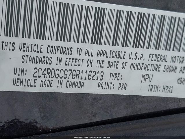 2C4RDGCG7GR116213 Dodge Grand Caravan Sxt