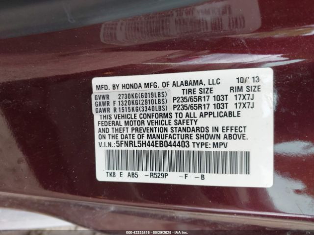 5FNRL5H44EB044403 Honda ODYSSEY EX