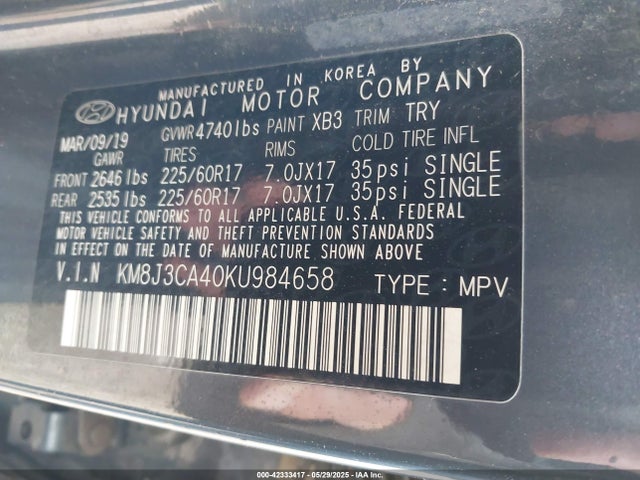 KM8J3CA40KU984658 Hyundai gdi nu
