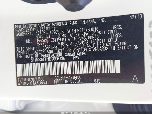 5TDKKRFH1ES006186 Toyota 2gr-fe