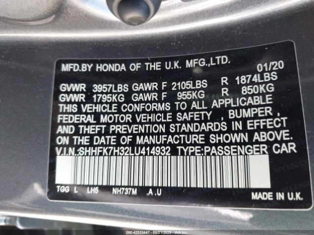 SHHFK7H32LU414932 Honda Civic Lx
