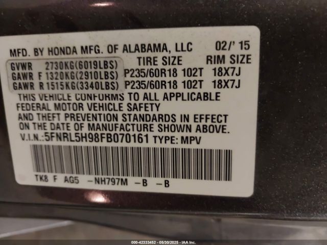 5FNRL5H98FB070161 Honda j35z8