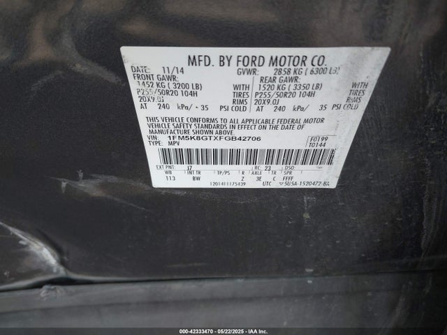 1FM5K8GTXFGB42706 Ford 2015