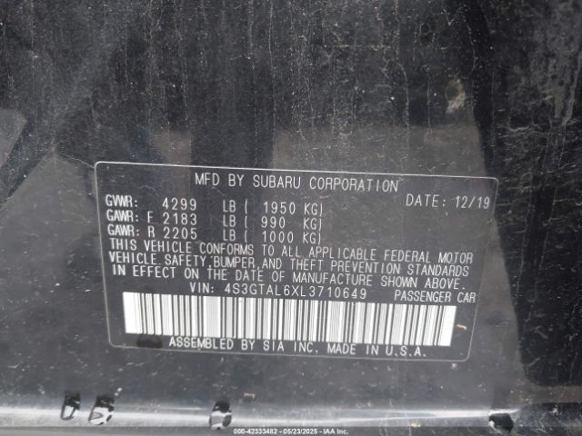 4S3GTAL6XL3710649 Subaru 2020