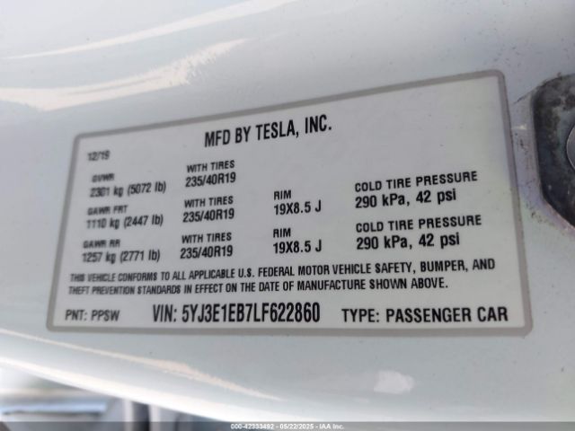 2020 TESLA MODEL 3 5YJ3E1EB7LF622860 Photo 8