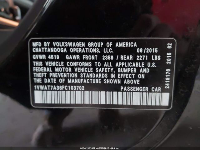1VWAT7A36FC103702 Volkswagen Passat 1.8t Limited Edition