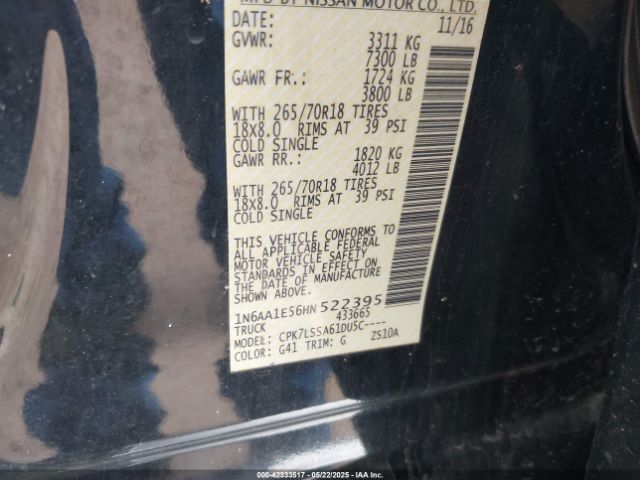 1N6AA1E56HN522395 Nissan TITAN SV