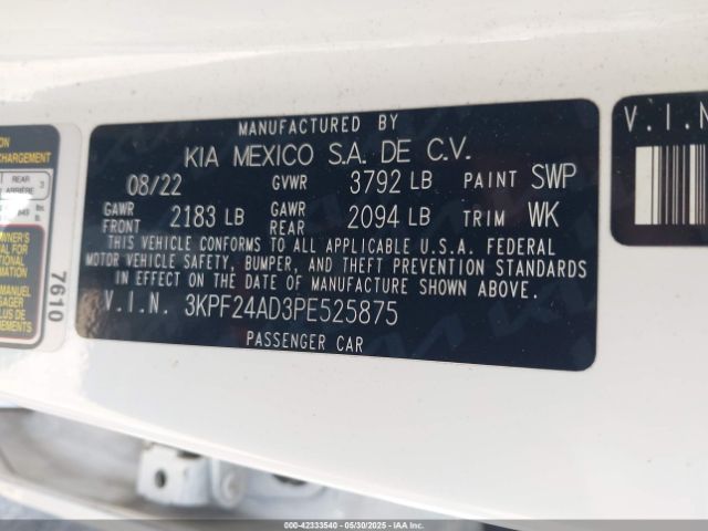 3KPF24AD3PE525875 KIA Forte Lxs