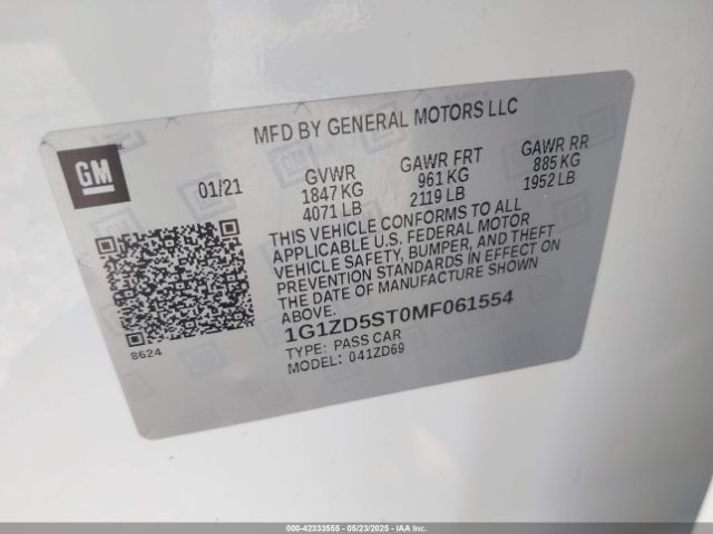 1G1ZD5ST0MF061554 Chevrolet Malibu Fwd Lt