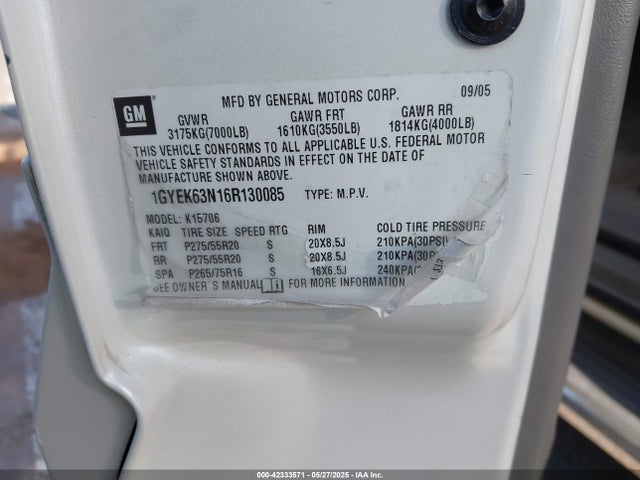 2006 CADILLAC ESCALADE 1GYEK63N16R130085 Photo 8