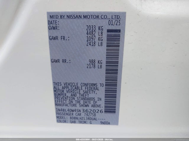Nissan Altima Sv Awd 2025 1N4BL4DW4SN362026 Image 9