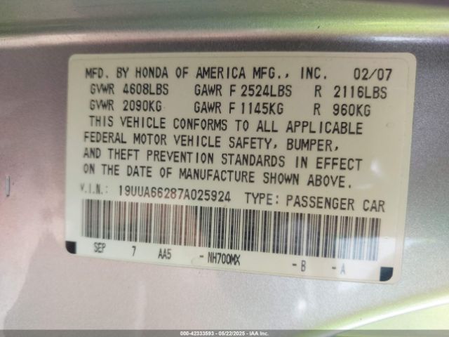 2007 ACURA TL 19UUA66287A025924 Photo 8