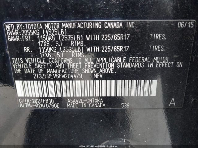 2T3ZFREV6FW204479 Toyota RAV4 LE