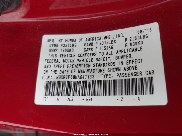 1HGCR2F58HA047933 Honda k24w1