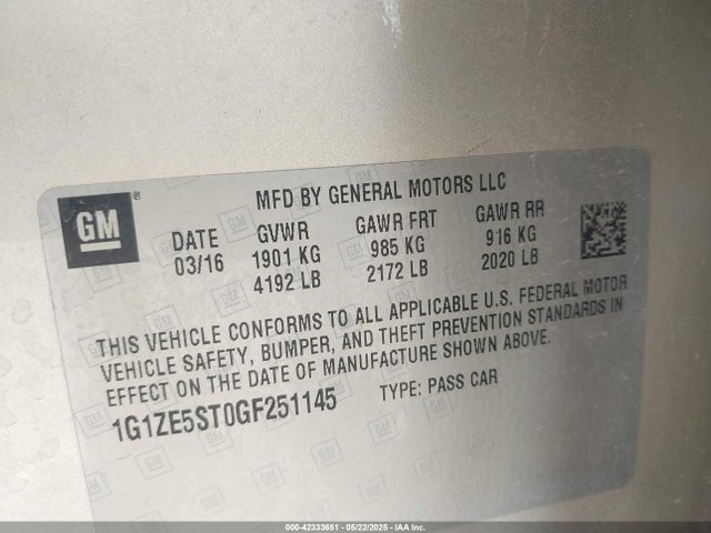 1G1ZE5ST0GF251145 Chevrolet MALIBU 1LT