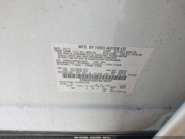 Ford FLEX SEL 2015 2FMGK5C8XFBA18029 Image 9