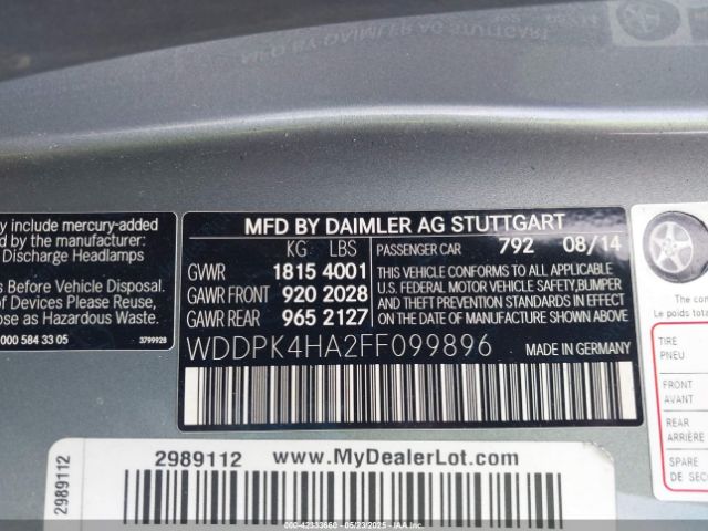 2015 MERCEDES-BENZ SLK 250 WDDPK4HA2FF099896 Photo 8