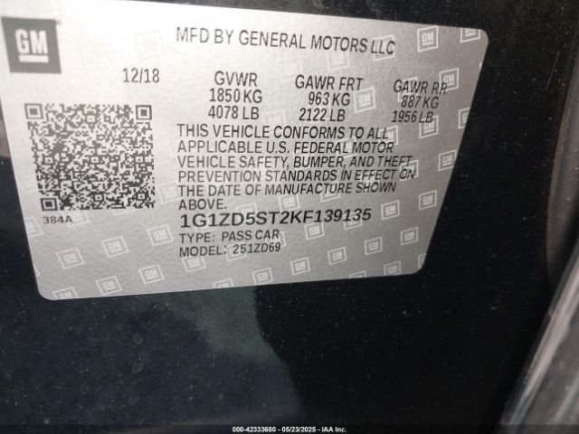 1G1ZD5ST2KF139135 Chevrolet lfv - direct injection, variable valve timing, gen 1