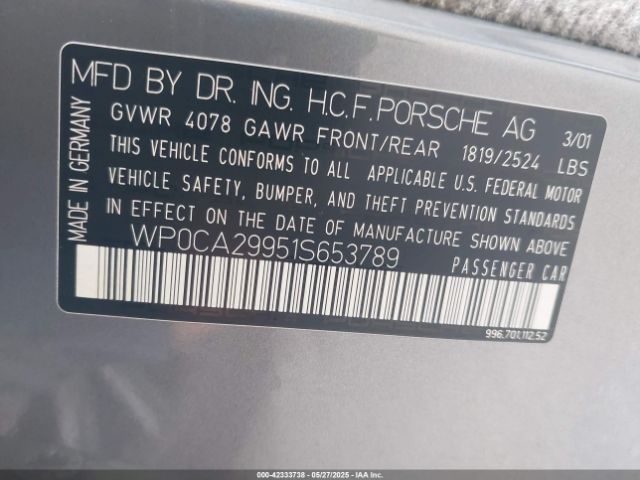 2001 PORSCHE 911 WP0CA29951S653789 Photo 8