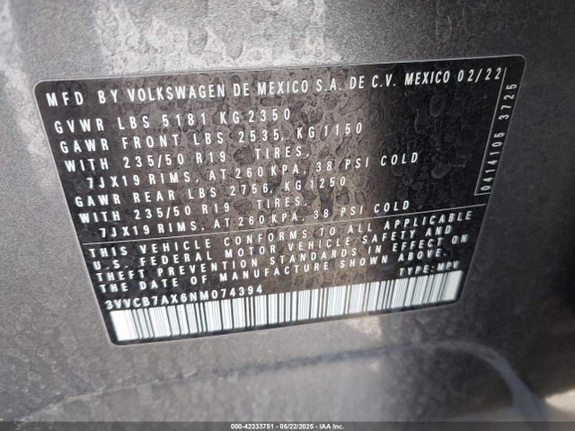 Volkswagen Tiguan 2022 3VVCB7AX6NM074394 Image 9