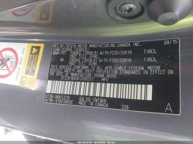 2T2ZK1BA3FC206551 Lexus RX 350