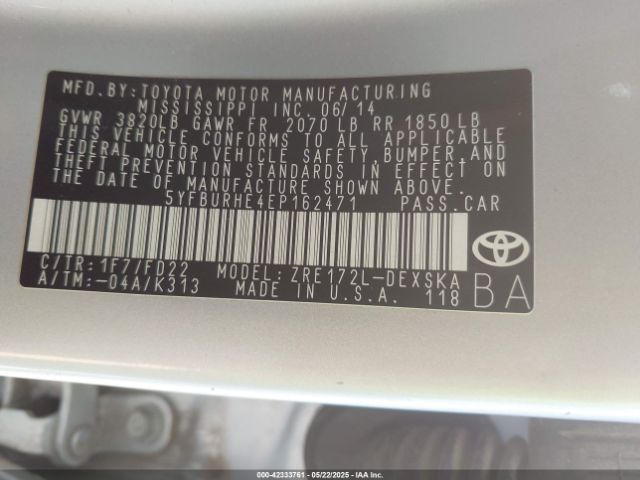 5YFBURHE4EP162471 Toyota Corolla S