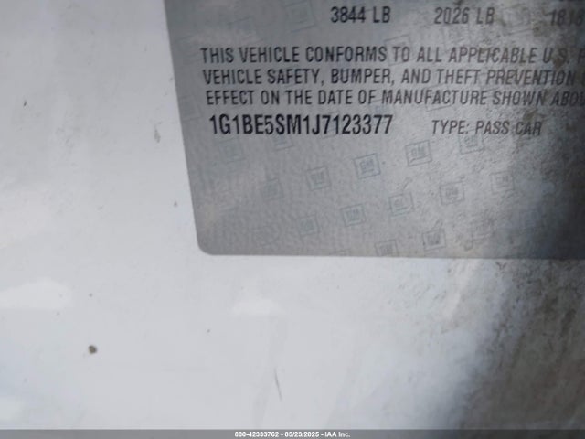 1G1BE5SM1J7123377 Chevrolet le2 -di: direct injection, vvt: variable valve timing, gen, alum