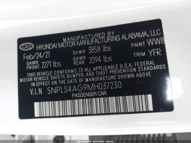 2021 HYUNDAI ELANTRA 5NPLS4AG9MH037230 Photo 8
