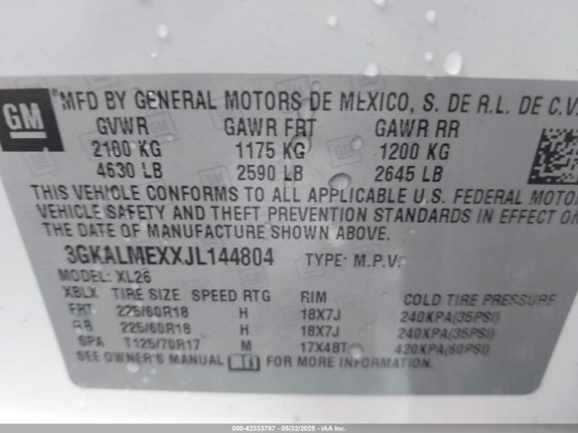 3GKALMEXXJL144804 GMC Terrain Sle