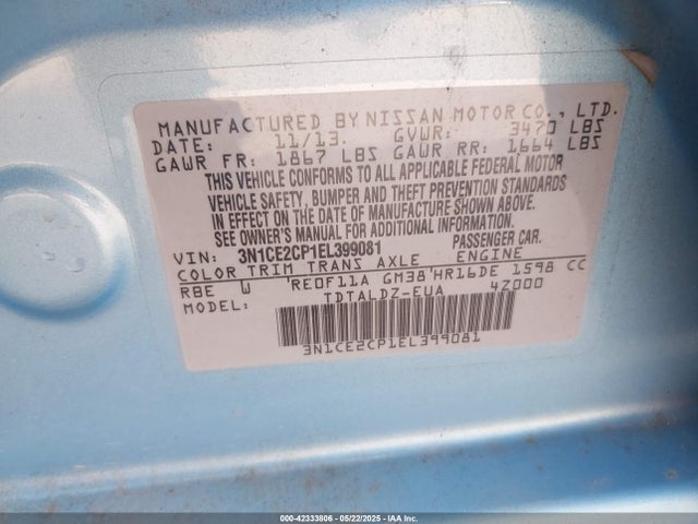 3N1CE2CP1EL399081 Nissan Versa Note Sv