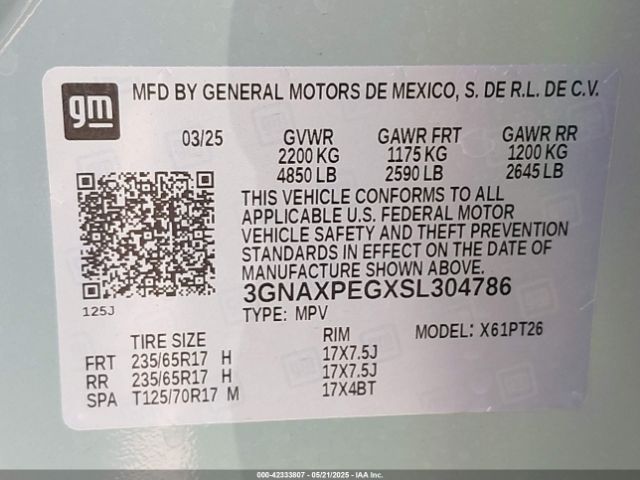 3GNAXPEGXSL304786 Chevrolet Equinox Awd Lt