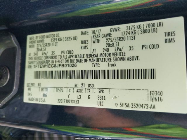 1FTEW1EG8JFB01026 Ford F-150 Xlt