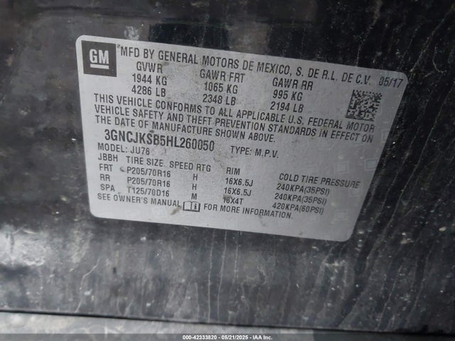 3GNCJKSB5HL260050 Chevrolet TRAX LS