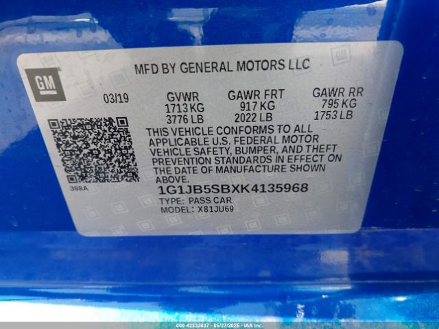 1G1JB5SBXK4135968 Chevrolet Sonic Ls Auto