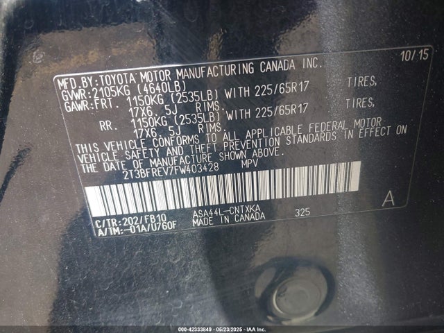 2T3BFREV7FW403428 Toyota 2ar-fe