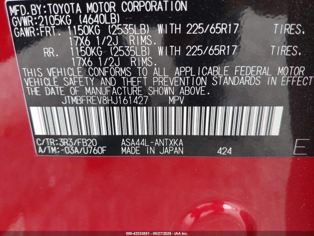 Toyota 2ar-fe 2017 JTMBFREV8HJ161427 Image 9