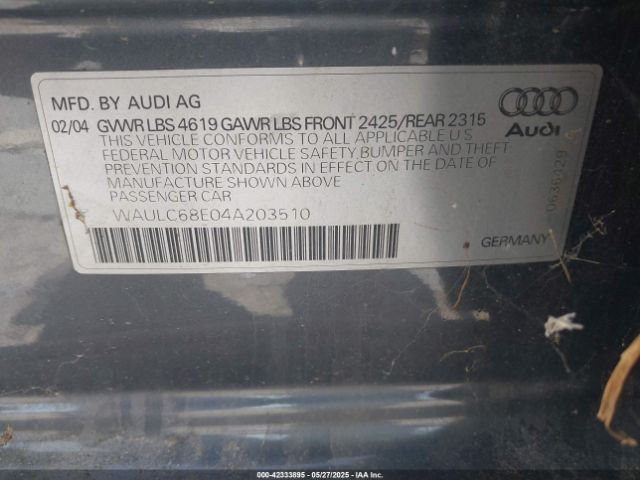 2004 AUDI A4 WAULC68E04A203510 Photo 8