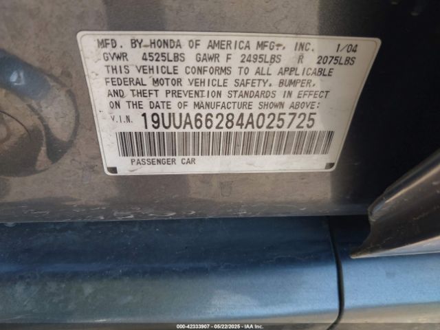 2004 ACURA TL 19UUA66284A025725 Photo 8