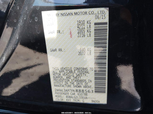 1N4AL3AP7FN888563 Nissan Altima 2.5/2.5 S/2.5 Sl/2.5 Sv