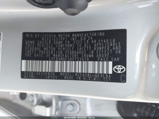 5YFB4MDE3RP153470 Toyota COROLLA LE