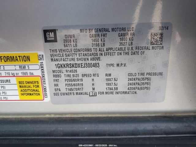 1GKKRSKDXEJ300483 GMC Acadia Slt-2