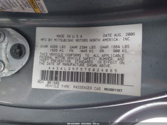 2007 MITSUBISHI ECLIPSE SPYDER 4A3AL25F57E024065 Photo 8