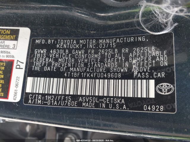 4T1BF1FK4FU049608 Toyota 2ar-fe
