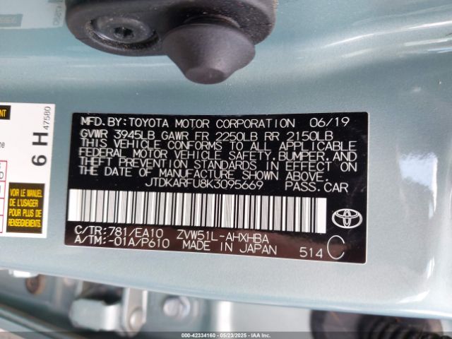 JTDKARFU8K3095669 Toyota Prius L Eco/le/limited/xle