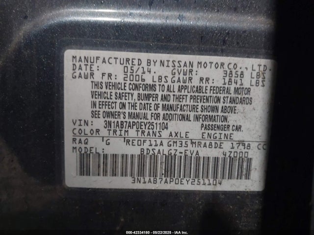 3N1AB7AP0EY251104 Nissan SENTRA SL