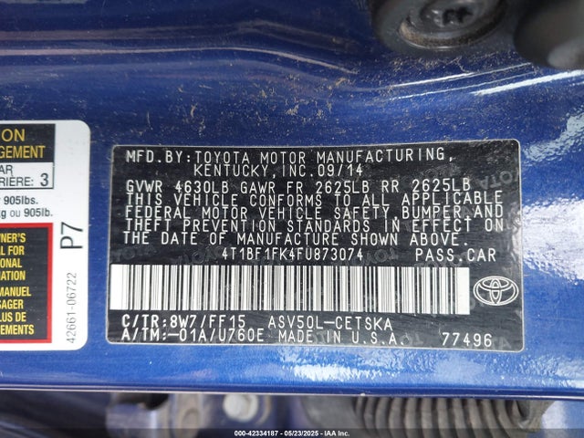 Toyota 2ar-fe 2015 4T1BF1FK4FU873074 Image 9