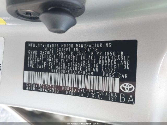 5YFBURHE1JP838949 Toyota Corolla L/le/se/xle/xse