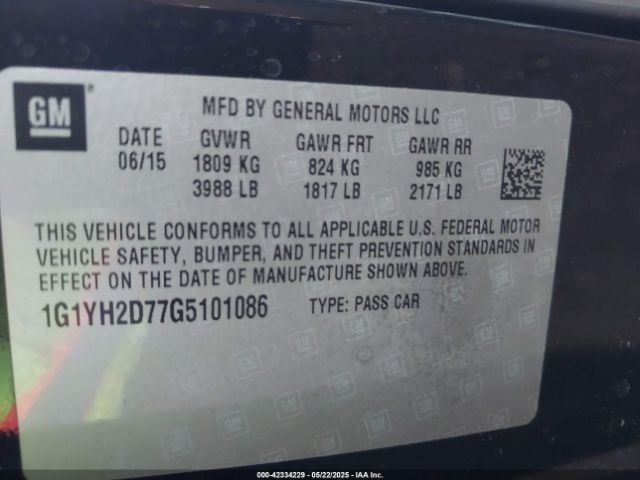 1G1YH2D77G5101086 Chevrolet lt1 - di, afm, vvt, ho, alum, gmna
